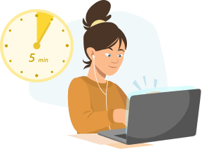 Das Mädchen lernt 5 Minuten mit dem Computer